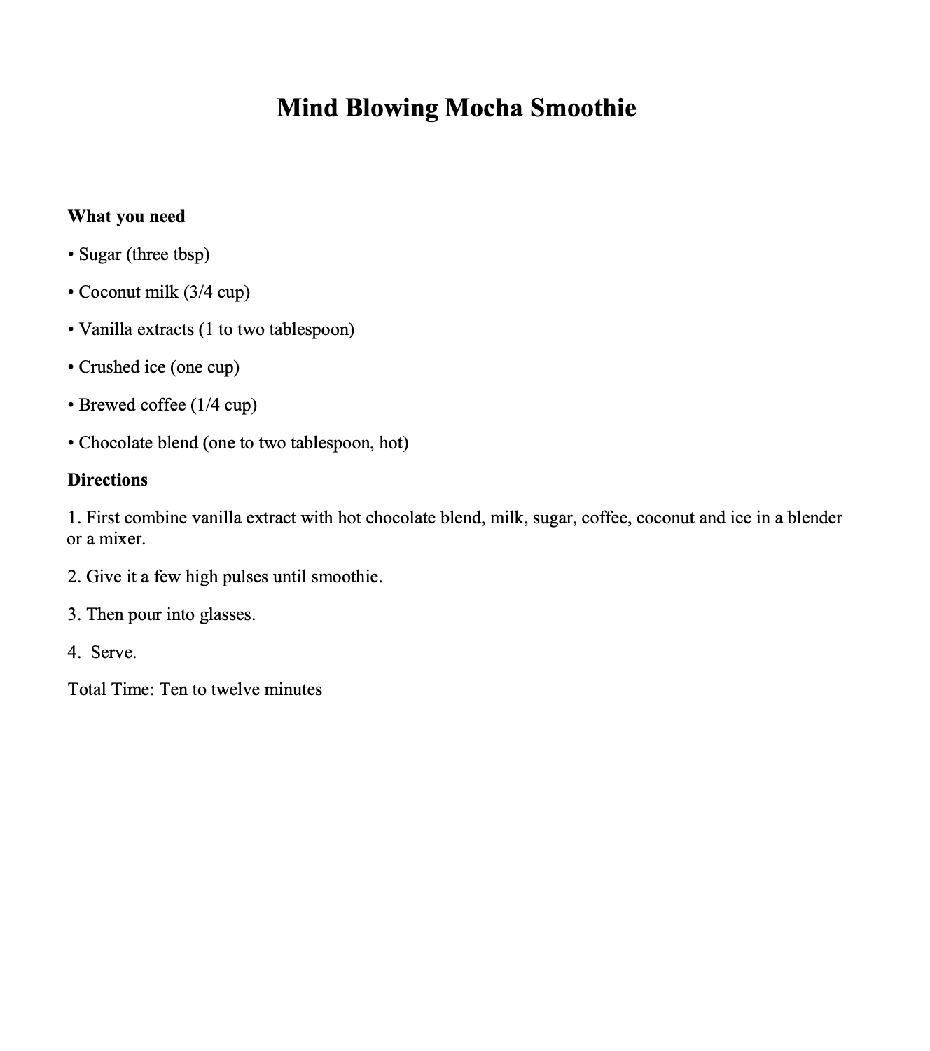 Mind Blowing Mocha Smoothie recipe sample page