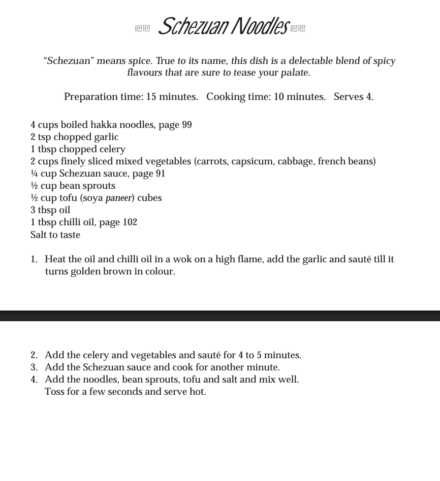 Schezuan Noodles recipe sample page