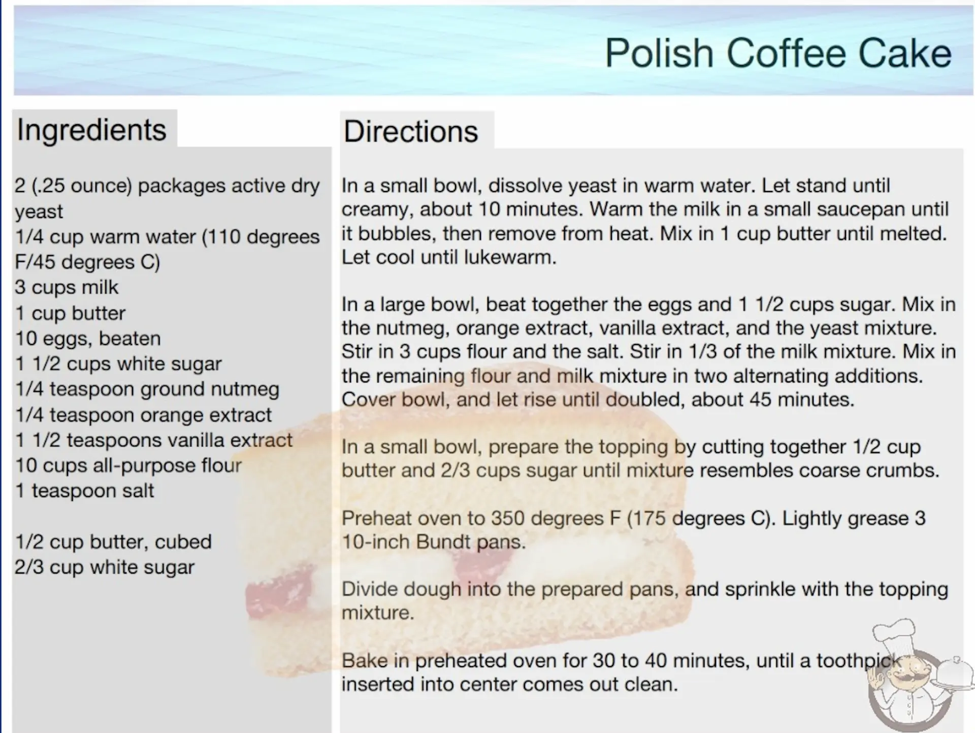 Polish Coffee Cake recipe sample page