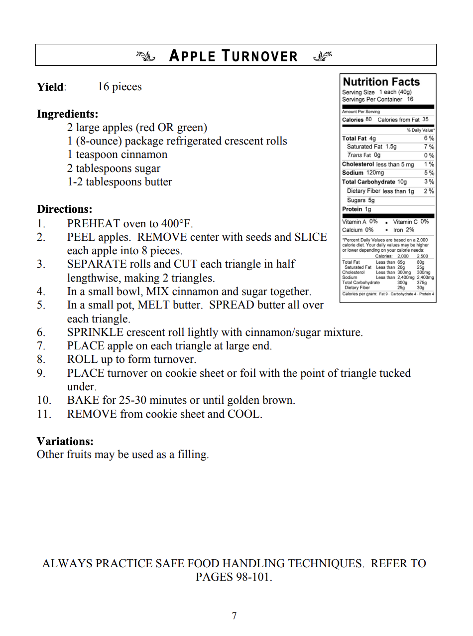 Apple Turnover recipe sample page