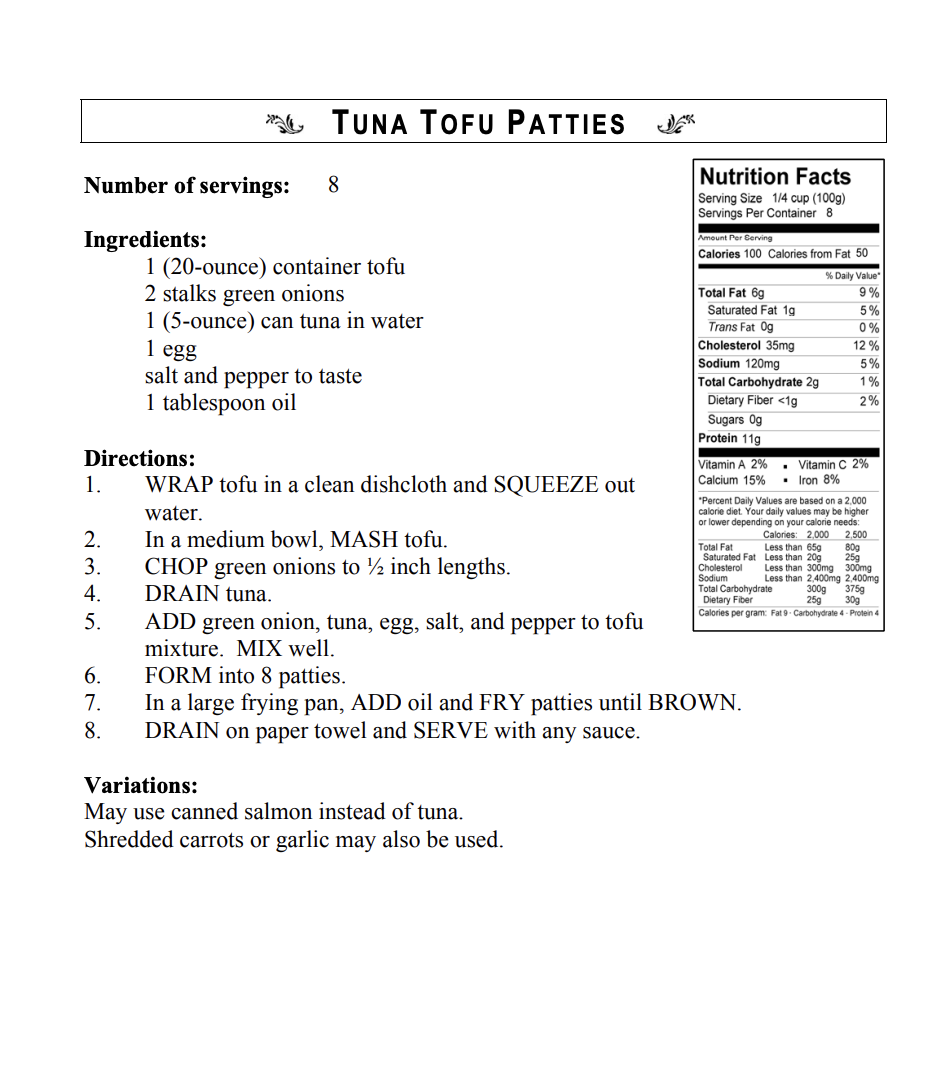 Tuna Tofu Patties recipe sample page
