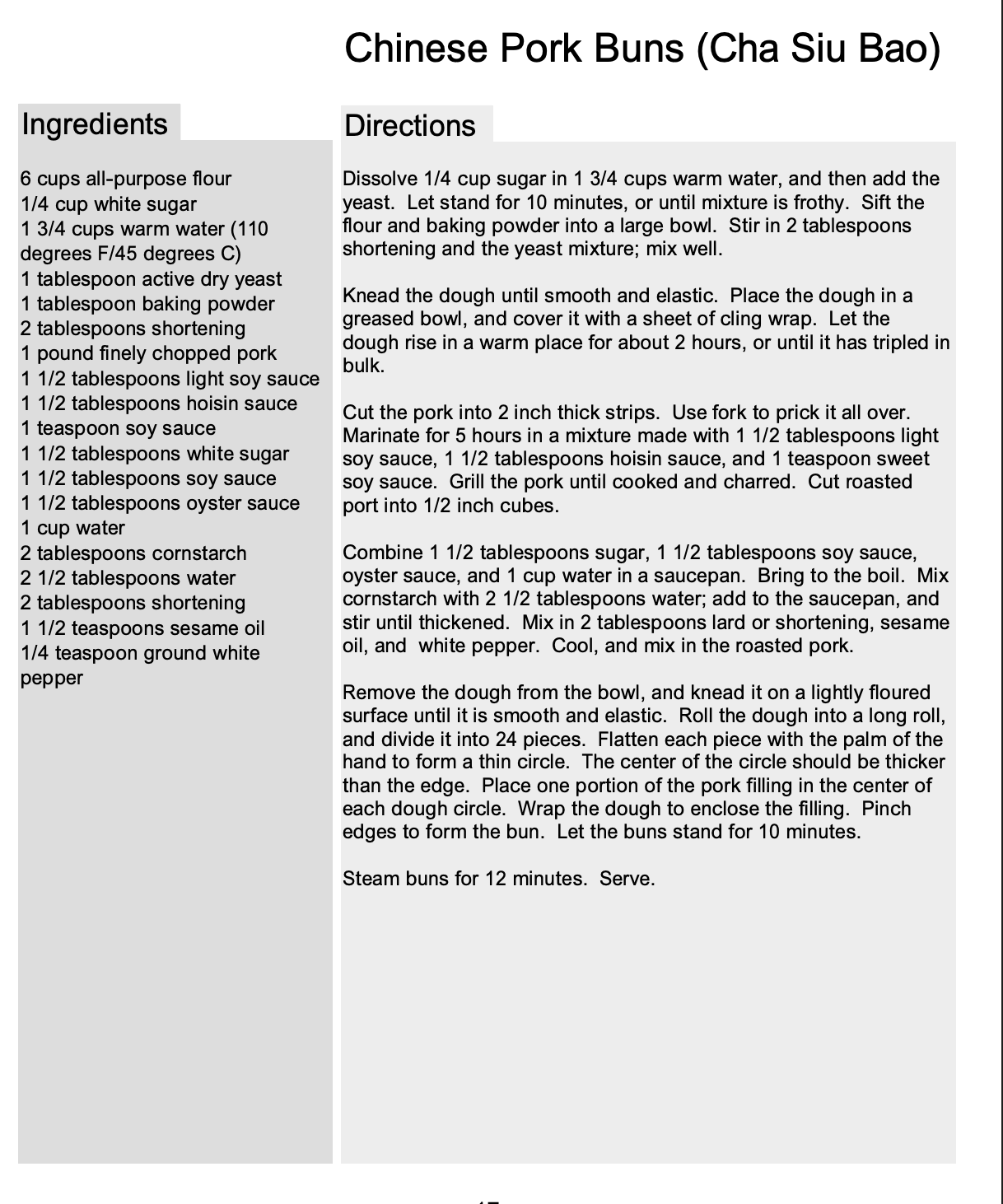 Chinese Pork Buns (Cha Siu Bao) recipe sample page
